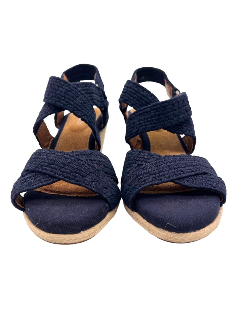 Michelle D Navy Wedge Sandals 8.5M Braided Fabric Straps & Jute Espadrille Heel - Picture 7 of 13